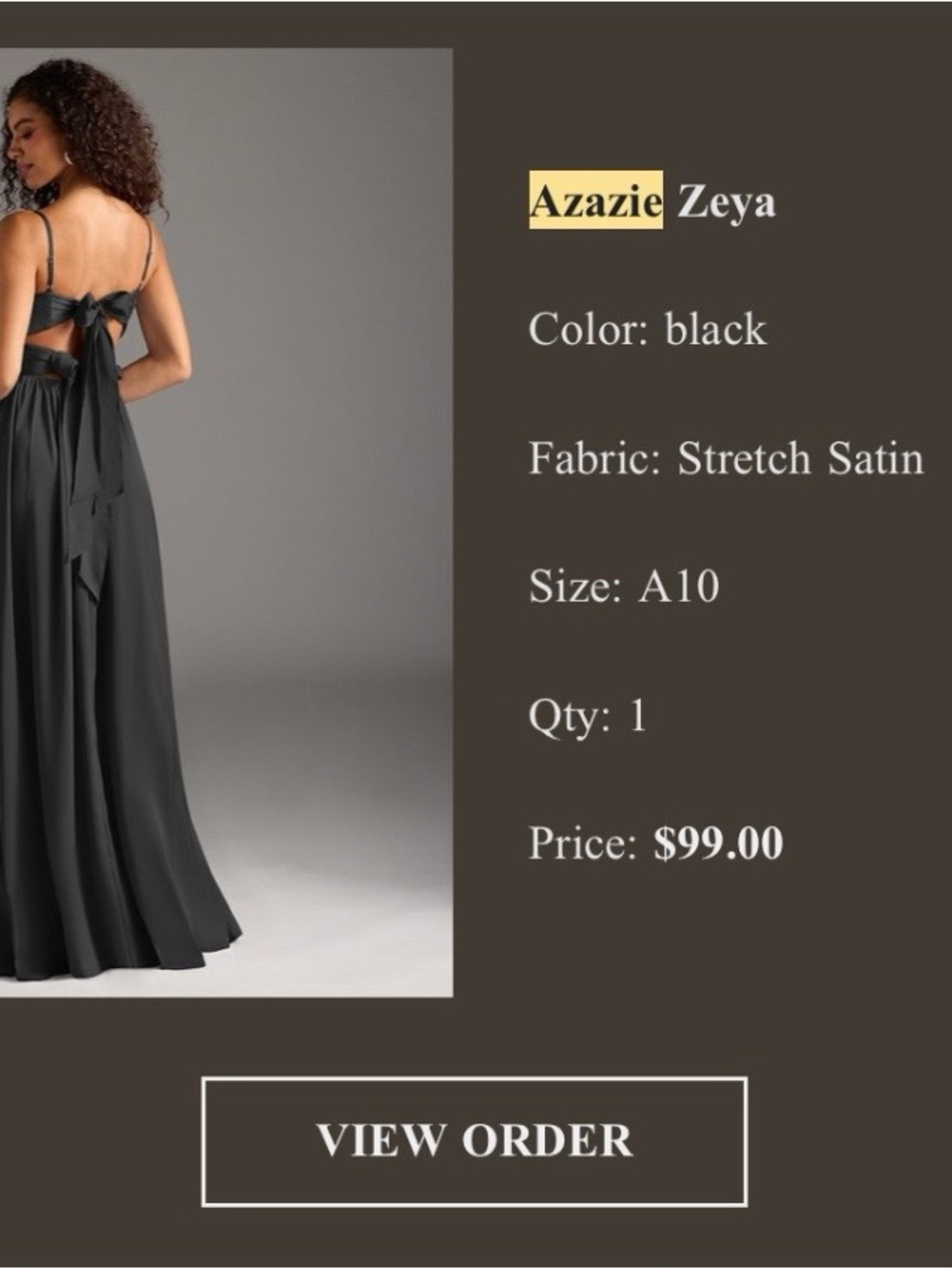 Azazie Black Backless Stretch Satin Evening Gown